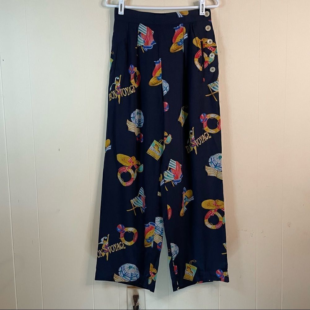 Vintage Breeches Bon Voyage Cruise Vacation Novelty Print Pants
